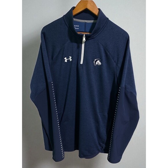 Under Armour Shirt XL Navy ColdGear 1/4 Zip Pullover Logo Wolf Husky Team Issue - Picture 2 of 6